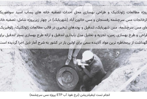 پروژه مطالعات ژئوتکنیک و طراحی بهسازی کارخانجات مس سرچشمه رفسنجان و مس خاتون آباد(شهربابک)